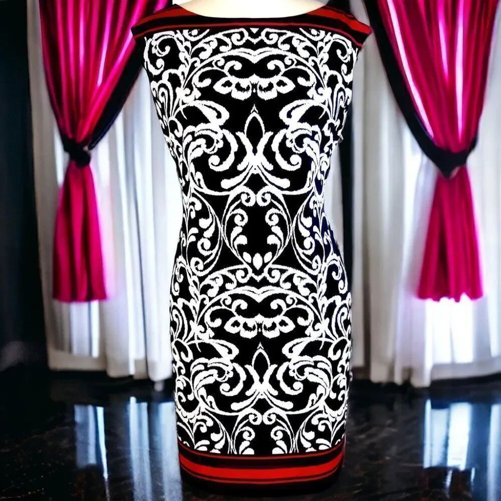 Jessica Howard black swirl red border sleeveless dress